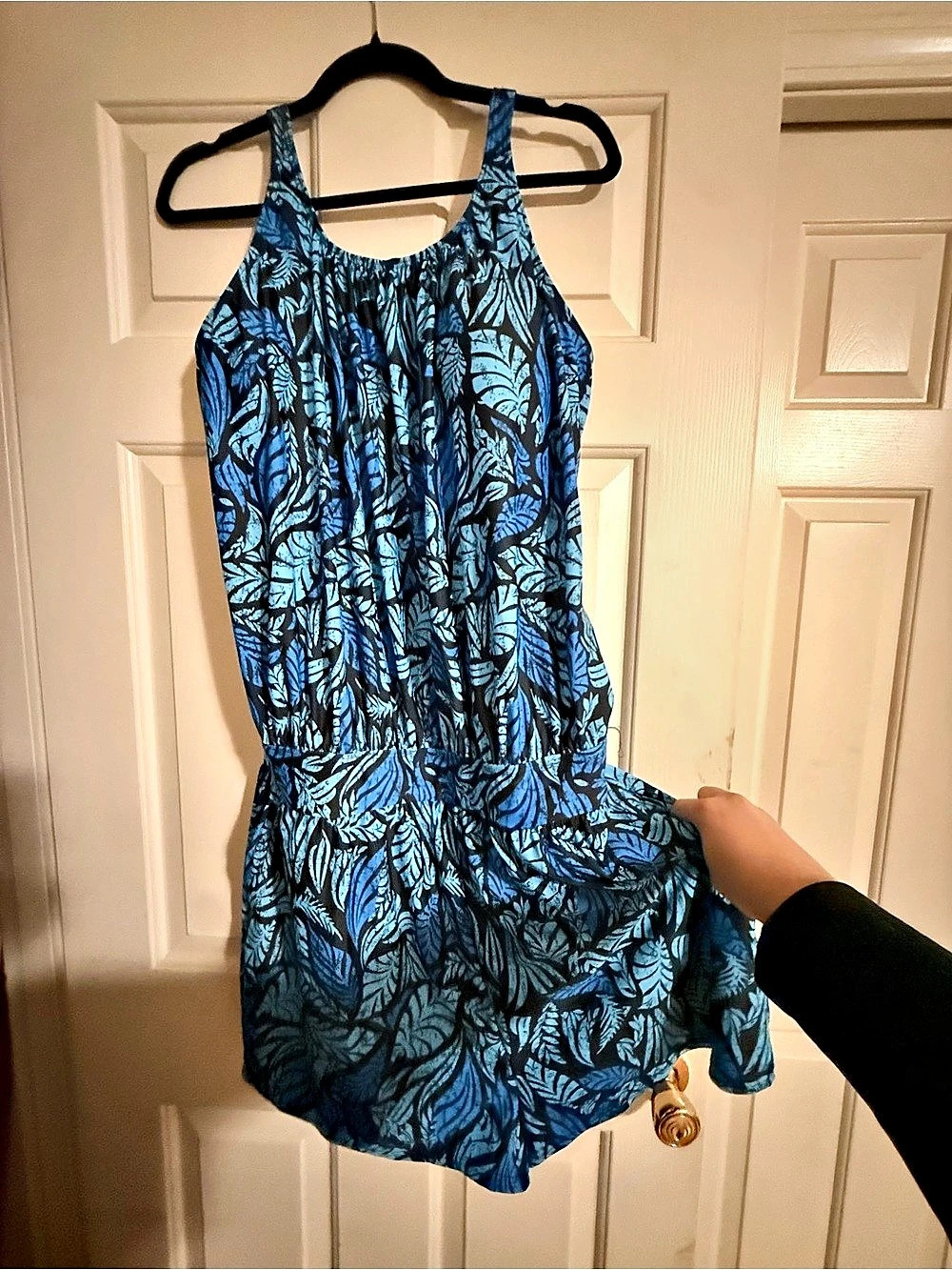 BloomChic Tropical Leaf Print Pockets Swim Romper Blue & Black Size 18-20